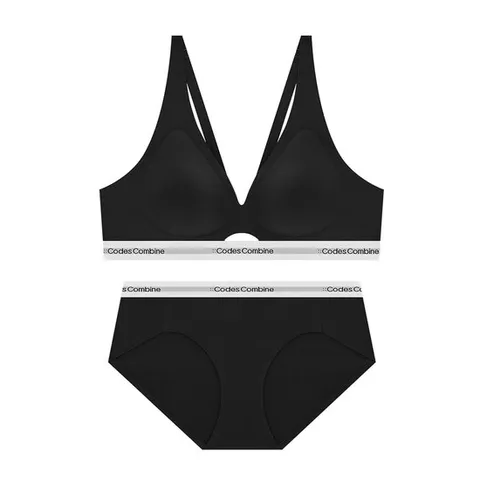 프론트홀 프리컷 브라 팬티 세트_블랙