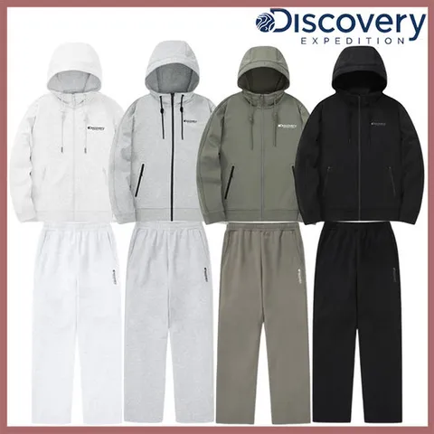 [ 롯데백화점 ]디스커버리 24FW 이월/할인 세미오버핏 여성 니트 에센셜 트레이닝 자켓/스트레이트핏 트레이닝 세트 DWTR28044,DWTP30044-GSAN