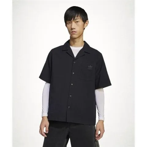 아디다스 ADIDAS 에센셜 시어서커 반팔 셔츠 - 블랙 JD2455 1535288