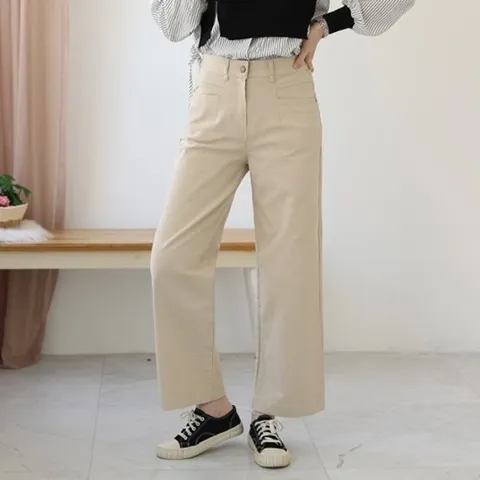 [웬디즈갤러리]쥬시 면스판 일자 팬츠 /여성 데일리 뒷밴딩 세미 와이드 UPT102