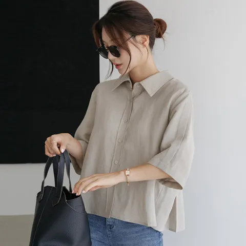 M1285 백플리츠 린넨 셔츠 블라우스