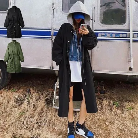 여성 캐주얼 롱 야상 후드 바람막이 BM-220