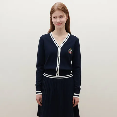 [SATIN] 배색라인 브이넥 자수 가디건 O261T963