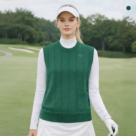 [데니스골프] 26SS신상 여성 시그니처 펀칭 포인트 니트 베스트 그린_HD5SLSV151