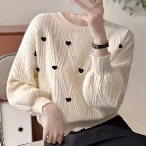 [디자이너몰]여성 봄 데일리 하트패턴 니트