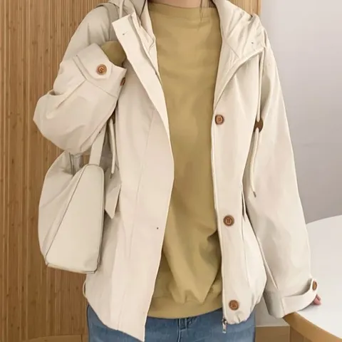 여성 봄 코튼 하이넥 후드 야상 점퍼