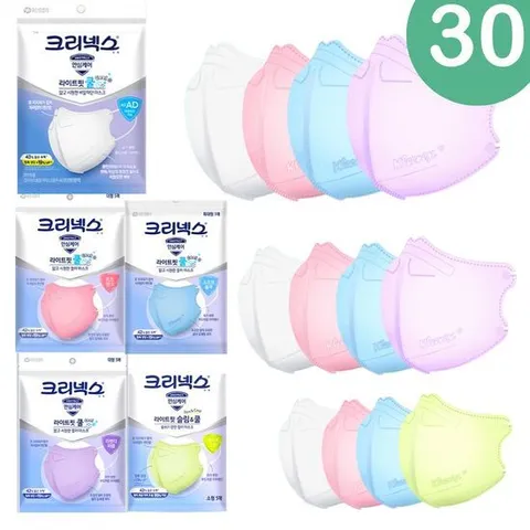 [어린숨]크리넥스 비말차단 라이트핏 쿨 마스크 KFAD 슬림앤쿨 여름 핑크블루퍼플 화이트 대형중형소형
