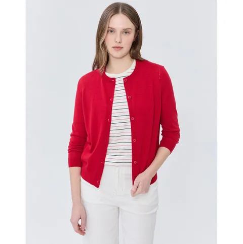 헤지스 여성 25SS 스테디셀러울100%레드 긴소매 라운드넥 가디건 WSSW5AC15R2