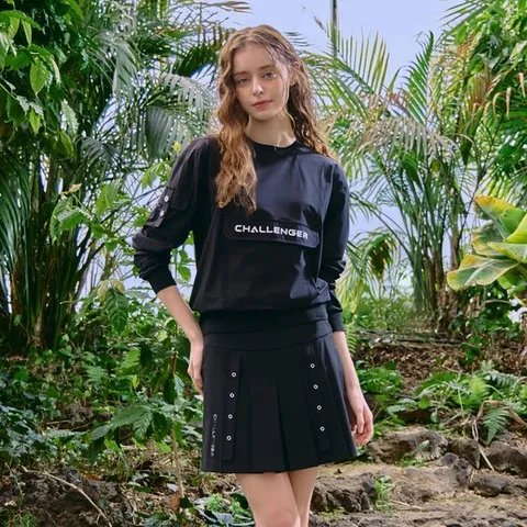 챌린저 여성 앞포켓 장식 라운드 우븐탑 블랙 CHE1WWT5512BK