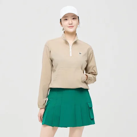 챌린저 여성 에센셜 반집업 하이넥 윈드브레이커 우븐탑 베이지 CHE1WWT1951BE