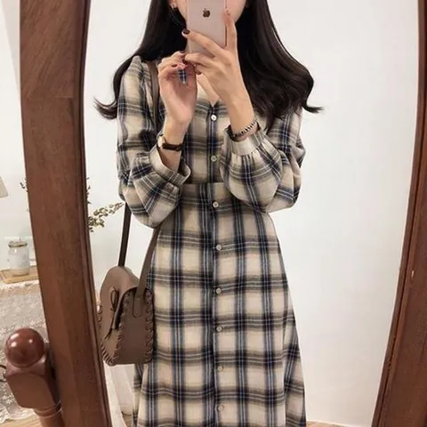 원피스 여성 캐주얼 베이직 컬러 체크무늬
