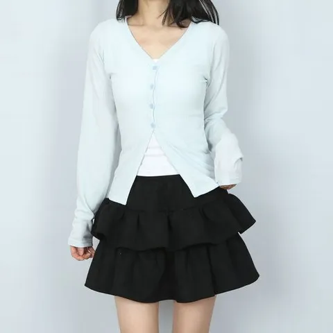 파라노말샵 / (잘록핏) 실키 골지 브이넥 트임 슬림 가디건 (파라노