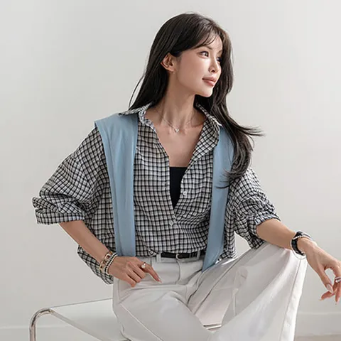 [나크21] (55~110) 루즈핏 깅엄 체크 셔츠 NK61-TS-1