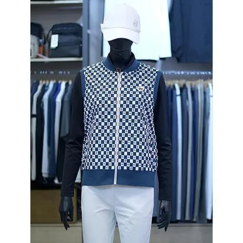 팜스프링스 세이브존03 팜스프링스 여성 골프 봄 여름 사각 패턴 집업 베스트 AQSWVL242660A