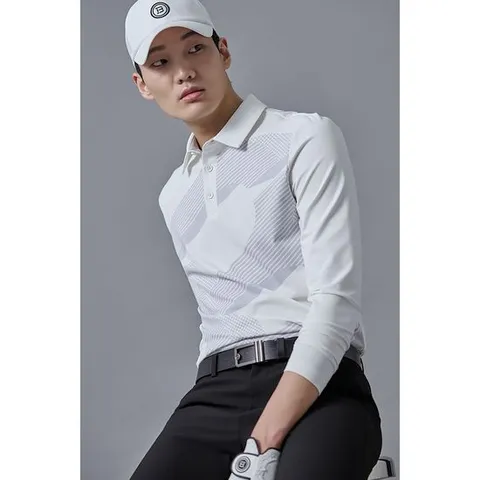 [빈폴골프][빈폴골프]남성 모노그램 패턴 긴팔 티셔츠 - 화이트(