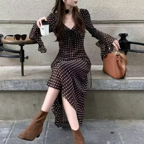 [아리엘스타일]봄데이트룩 도트포인트 플레어원피스 로나땡땡이원피스
