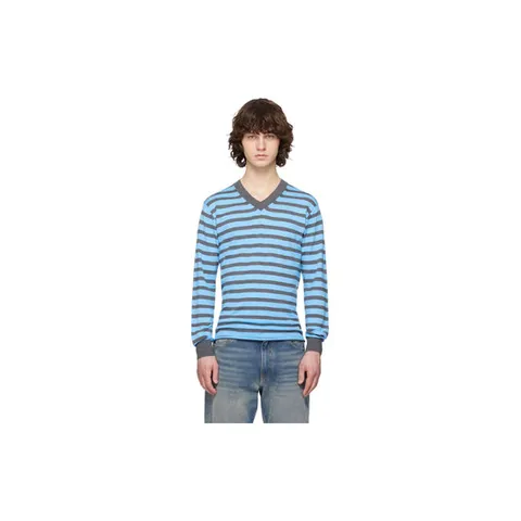 26 FW Junya Watanabe 남성 블루   그레이 우스티드 울 저지 스트라이프 스웨터 261253M206000