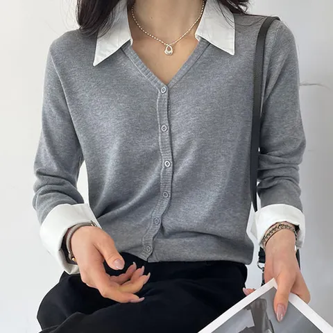[모니카룸] (44~66)(빅사이즈)셔츠 레이어드 가디건