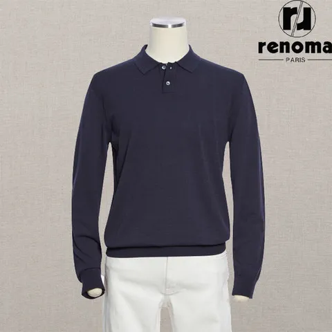 [ 롯데백화점 ][레노마캐주얼][얼리버드]SS 25년 신상 네이비 최고급 면혼방 카라 니트 티셔츠 RRPEKT06AJD