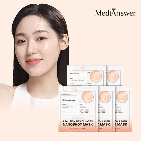 메디앤서 [반짝 세일_ 61% OFF] 콜라겐+EGF_리얼스킨핏 나노샷 마스크팩 5박스 (정가 150,000원)