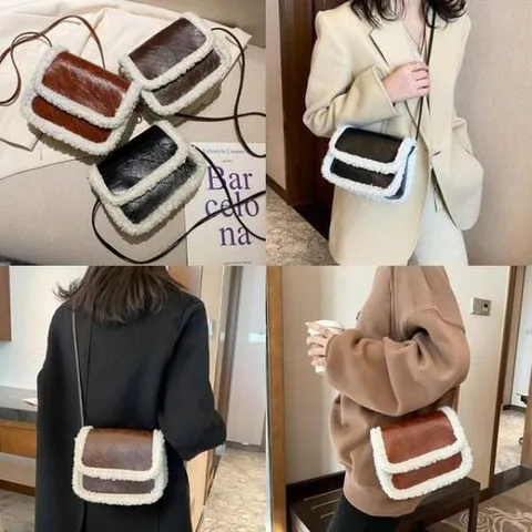 뽀글레더백 가여성 퍼 겨울 보조 스트 패션잡화 패딩 백 미듐 여성 대학생 소가 메신저 반달 핸드폰 나일론