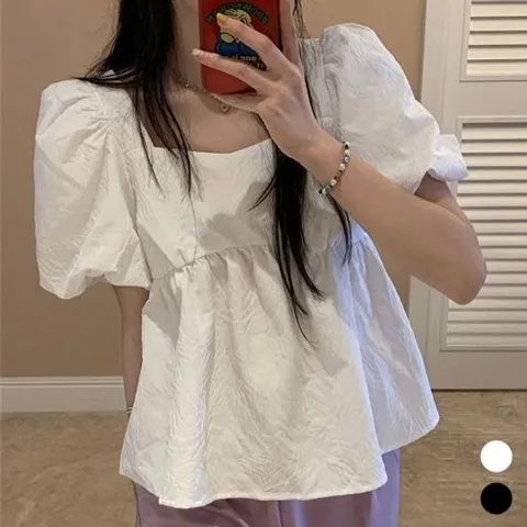 (스타일하우스)블라우스 셔츠 브라우스 입체패턴 스퀘어 반팔 UR