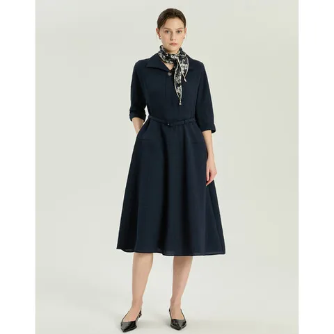 닥스 여성 26SS 네이비시어서커 벨티드 원피스 DLDR6B310N2