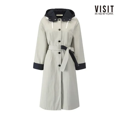 [ 롯데백화점 ]비지트인뉴욕  배색 후드 롱 트렌치 코트 (V62LC03)