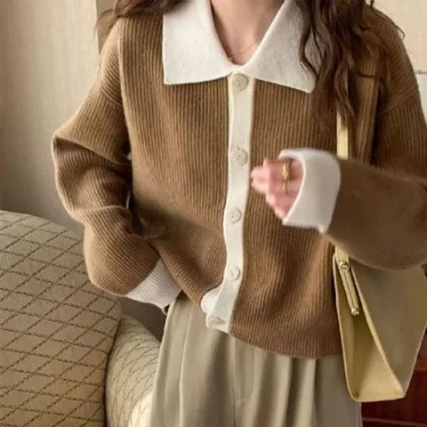 가디건 카디건 CD 아우터 은창 어텀 캐시 배색니트 카라 후드 루