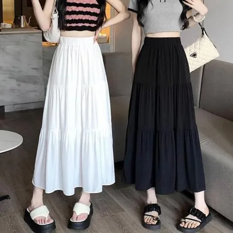 데님스커트 여성 A라인 허리밴딩 플레어 캉캉 봄 여름 롱스커트