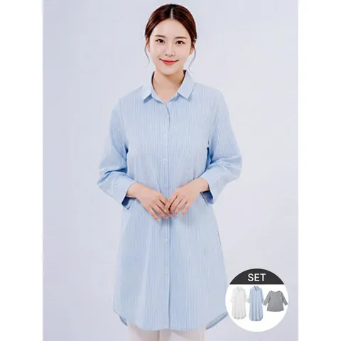 [엘루아][보노보] 여성 루즈핏 린넨 롱셔츠 2종 + 베이직 티셔츠