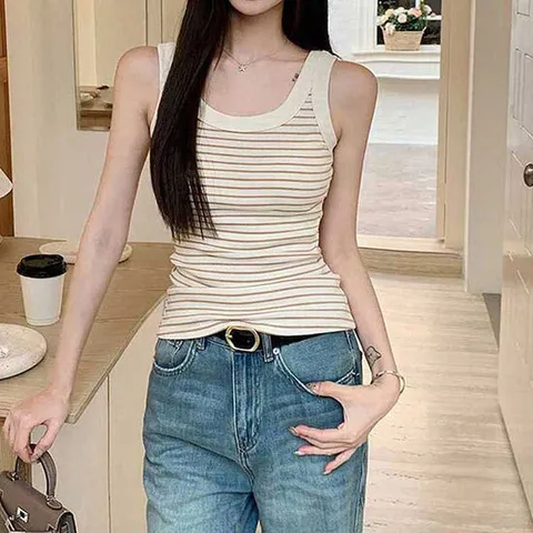 [굿쇼핑몰_의류]4컬러 여성 심플 배색 스트라이프 민소매 나시