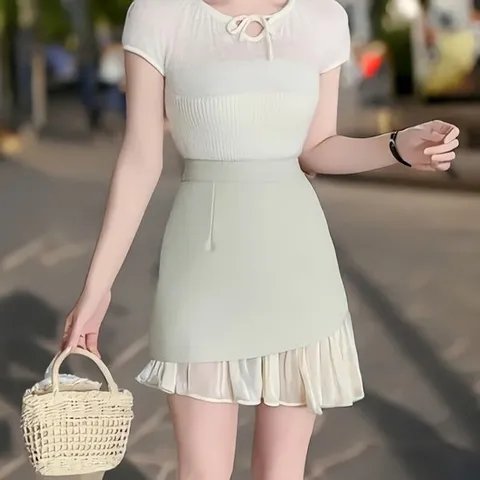 [디자이너몰][sale] 여성 여름 심플 하단 사선 쉬폰 미니 스커트