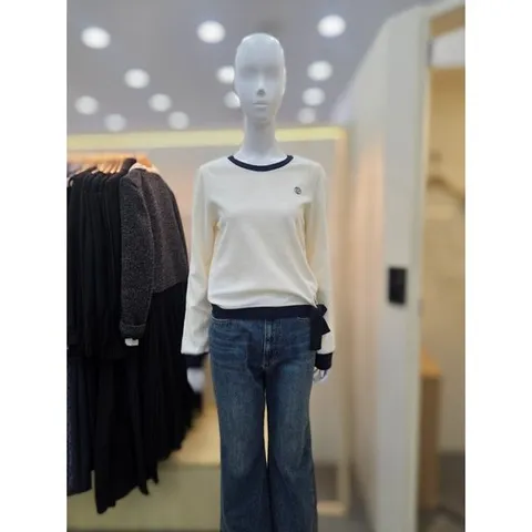 [플라스틱아일랜드]사이드리본 배색 티셔츠 PS1CL781_DJ