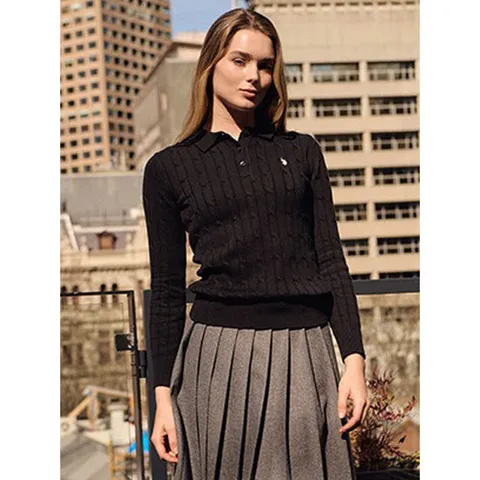 [USPA] 코튼 폴로 니트 여성(블랙)