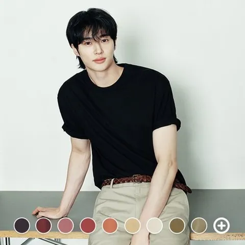[ 롯데백화점 ][지오다노] 남성 여름 라운드넥 기본핏 솔리드 무지 면 반팔 티셔츠 026540