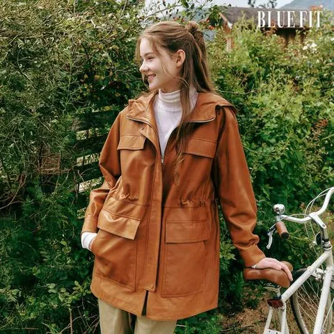 [블루핏] [599,000원 10만원 ] 블루핏X로보 이태리 베지터블 후드 램스킨 하프 코트