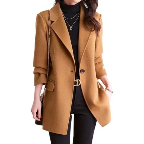 원버튼코트 여성 원버튼 하프 힙커버 뒷절개 코드 카멜