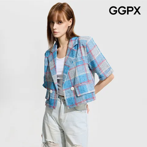 [ 롯데백화점 ]GGPX  체크 크롭 썸머 자켓 (GP5JK001F)