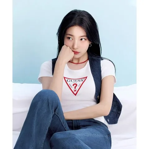 [ 롯데백화점 ][게스]여성 오리지널 삼각 골지 반팔티(OQ2K5405)