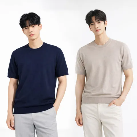 [디바옴므]여름 COOL 솔리드 라운드 반팔 니트 티셔츠 맨투맨 남