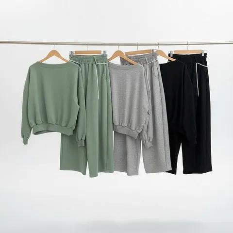 여성 오버사이즈 보트넥 맨투맨 끈 조절 와이드핏 세트