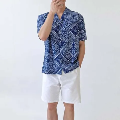 남자 코발트블루 셔츠 호캉스 태국 베트남 하와이완