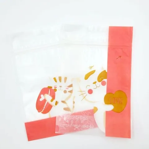 지퍼락형 답례품포장봉투 간식 생일 귀여운표정 두가지디자인 마카롱지퍼백 50p 아기고양이