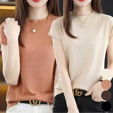 이너티 여자 여름 민소매 느낌 캡 반소매 반팔 얇은 니트