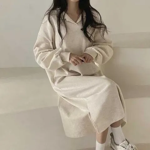 원피스77사이즈 여자 77 사이즈 루즈 핏 박시 롱 원피스 겨울 기모