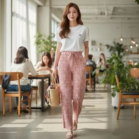 꽃무늬 여성 여자 플라워 밴딩 팬츠 플리츠 몸빼 몸배