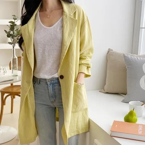 [디자이어로즈][디자이어로즈 핏] 여성 린넨 원버튼 데일리 롱재