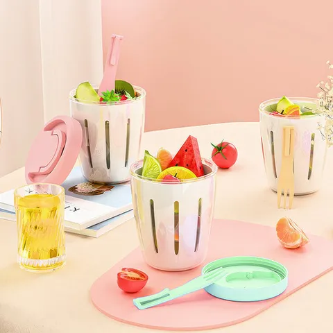 다이어트 샐러드통 도시락통 도시락용기 식단조절용 도시락 요거트 도시락통 다용도도시락통 (이중통+포크) R809