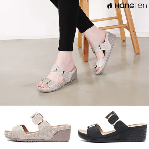 행텐 HT-C109 여성용 골드 포인트 웨지힐 샌들 5cm 키높이 편한 발편한 샌들 슬리퍼